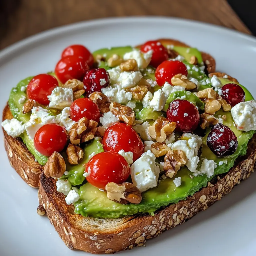 Avocado Toast with Feta, Cherry Tomatoes, Cranberries, and Walnuts