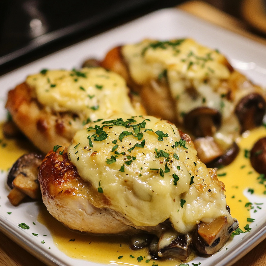 Cheesy Garlic Butter Mushroom Stuffed Chicken