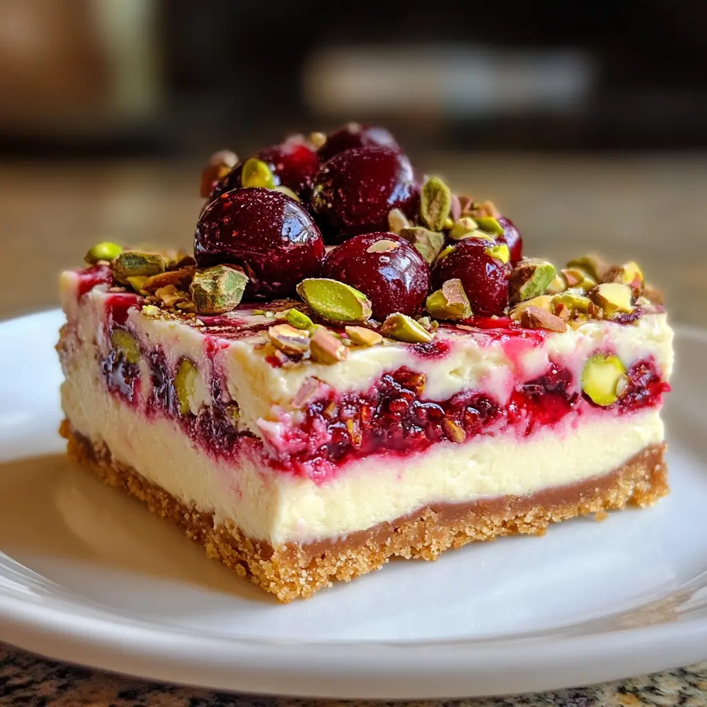 Cherry Pistachio Cheesecake Bars