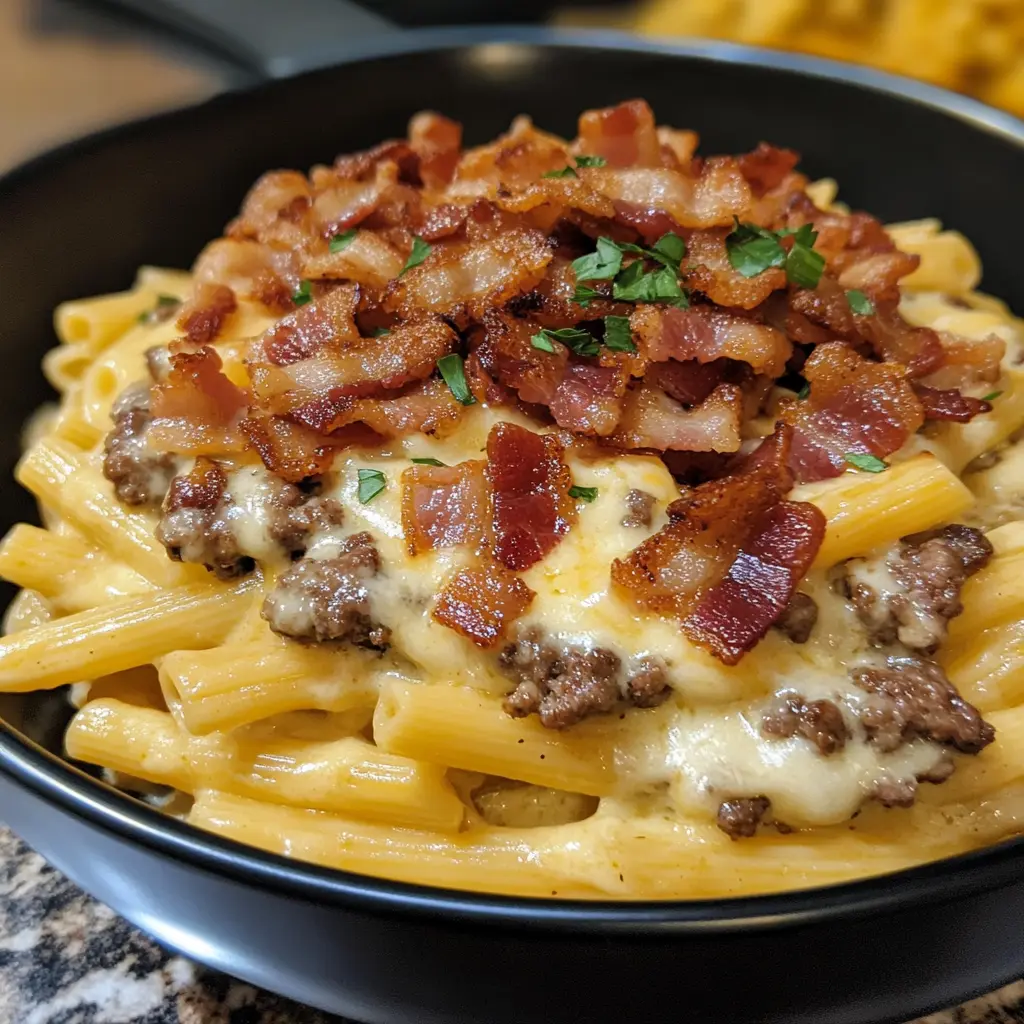 Loaded Bacon Cheeseburger Alfredo Pasta