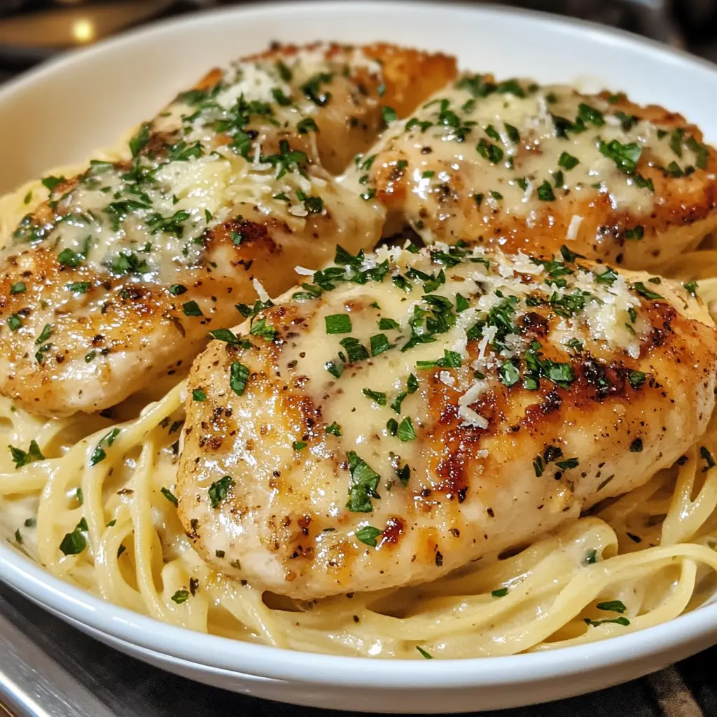 Tender Garlic Butter Chicken with Creamy Parmesan Noodles